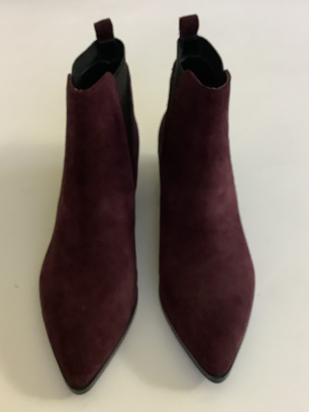 Marc Fisher Low Heel Pointed Toe Chelsea Boot in Burgundy Suede
